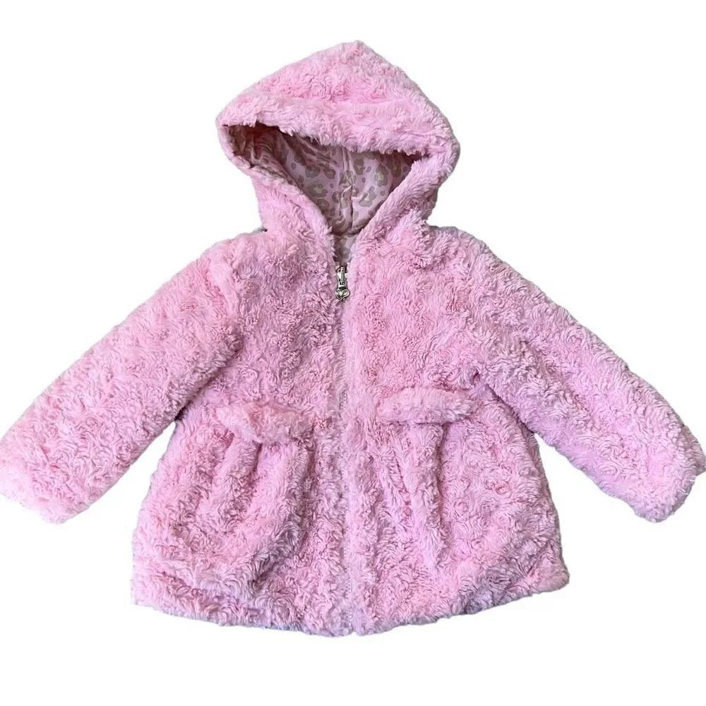 London Fog reversible rosette faux fur girl toddler coat water resistant size 2T